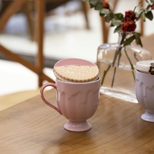 日本f家饼干奶油马克杯马卡龙色系带盖杯牛奶杯咖啡杯