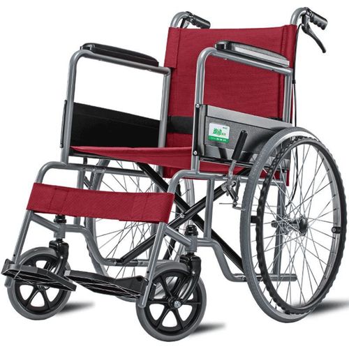 轮椅老人方便加厚钢管型轮椅家用轮椅可折叠轮椅红黑两款 红