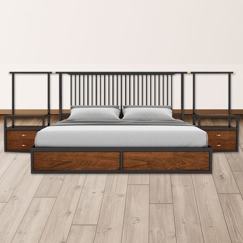 现代简约新中式双人大床刺猬紫檀床头柜禅意双色床个性时尚实木床