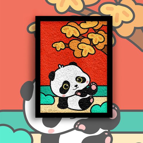 中国国宝大熊猫可爱卡通diy手工纸浆画材料包自己做的装饰画礼物