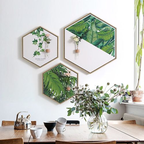起贝 北欧绿植六边形装饰画墙壁现代简约小清新植物餐厅壁画挂画