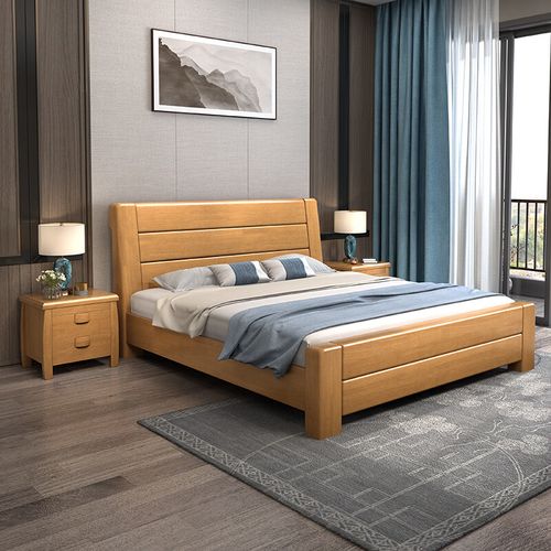 舒所实木橡木床新中式全实木床1.8米双人床现代简约1.