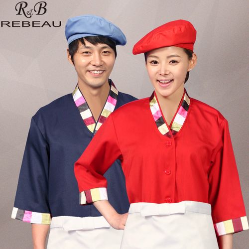 韩式厨师工作服七分袖酒店厨房男女韩国料理厨师长可绣logo可定制