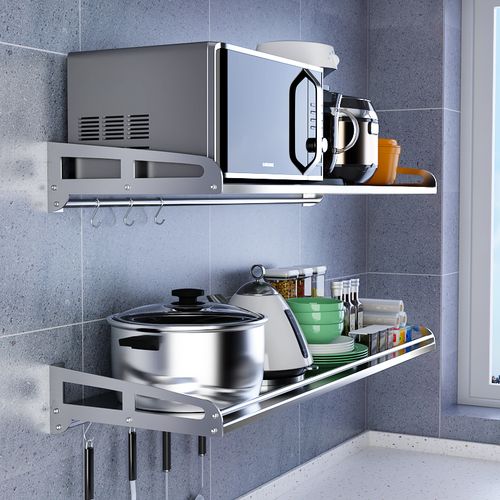 墙上304不锈钢壁挂式微波炉置物架厨房收纳调料电烤箱支架子单层