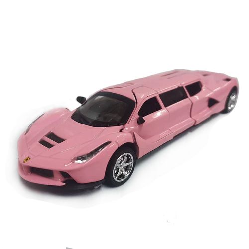 儿童小汽车合金回力声光四开门模型车男孩摆件玩具车 加长法拉利-粉色