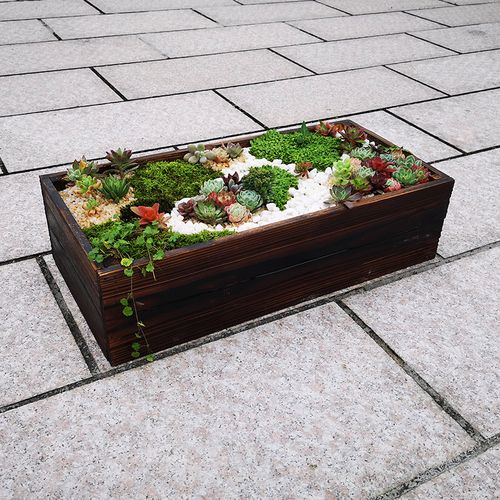 防腐木花箱创意户外多肉花池阳台庭院种菜花槽长方形碳化实木花盆