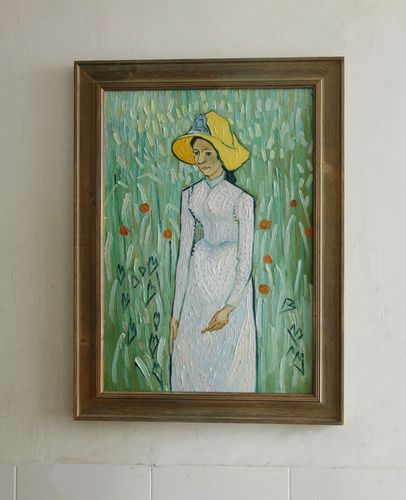 临摹梵高油画凡高作品现货麦田里站立的年轻女人手绘复制品