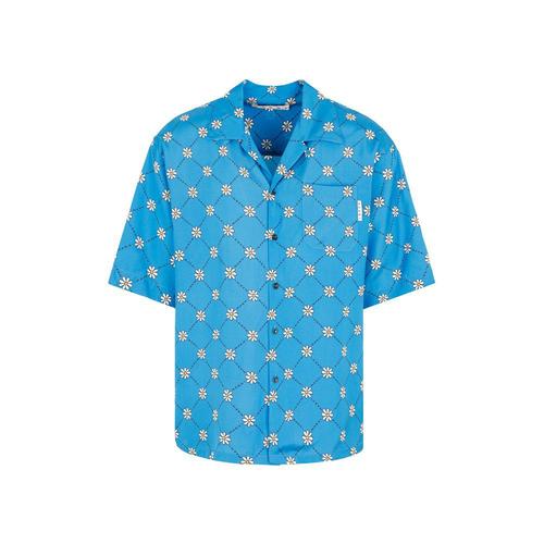 玛尼marni男款蓝色衬衫|gram print bowling shirt - it46