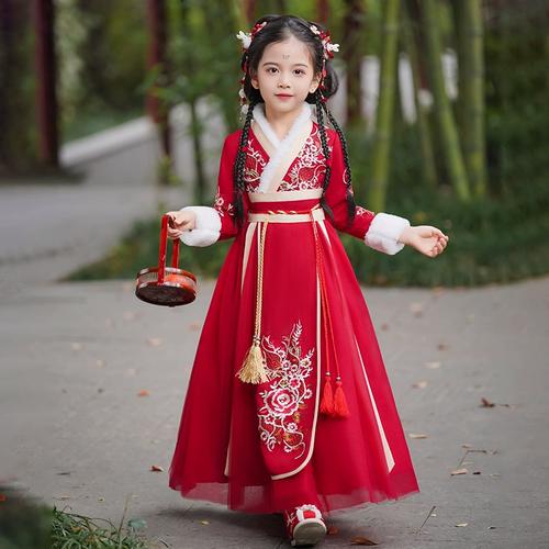 拜年服唐装儿童连衣裙公主裙中国风演出服舞台表演服女童汉服冬季