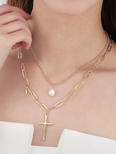 十字架珍珠双层项链女网红潮轻奢小众设计镀金项链