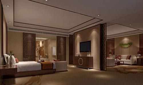 酒店套房设计 双人床床背景欧式房间软体床布效果图