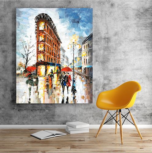 北欧风彩色城市街道巴黎铁塔抽象插画diy数字油画手绘家居装饰画