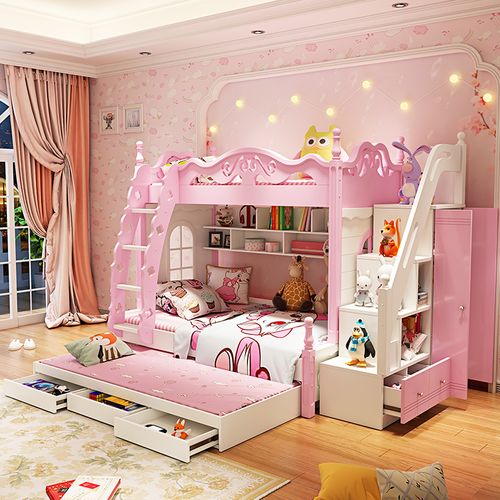 儿童床女孩公主城堡床上下床双层床高低床成人子母床上下铺多功能