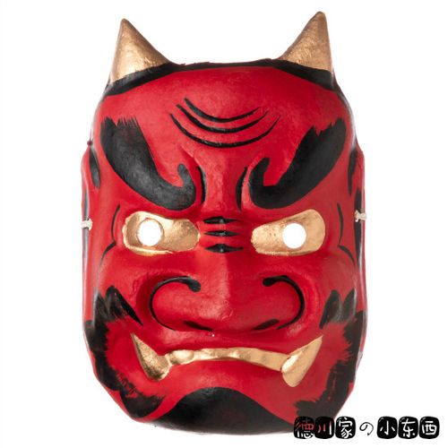 日本代购 传统和风 金角赤鬼 和纸制 祭祀装扮表演收藏 面具 脸谱
