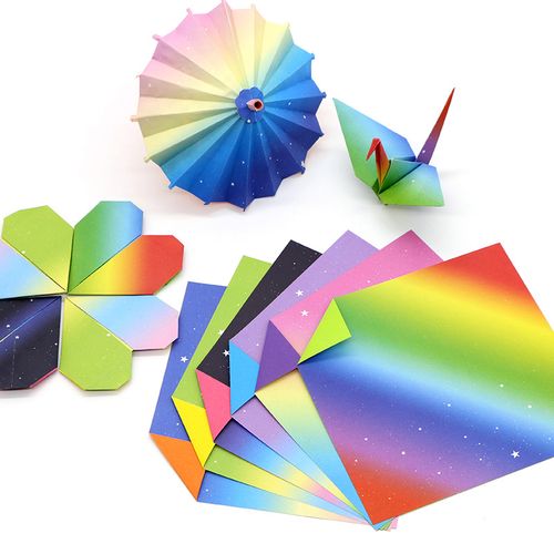 15厘米双面双色渐变彩虹之星正方形儿童彩色印花手工折纸雨伞叠纸