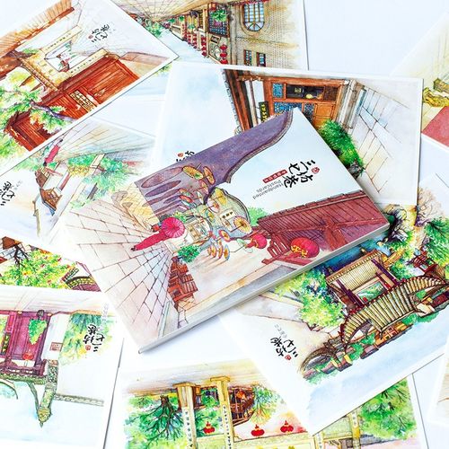 福州三坊七巷 创意旅游纪念品文创小礼物 临摹水彩手绘明信片10张