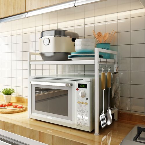 厨房白色微波炉置物架台面烤箱架子可伸缩电饭锅家用厨房置物架