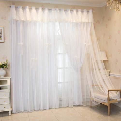 新款白色双层蕾丝窗帘透光不透人公主风卧室客厅定制成品帘