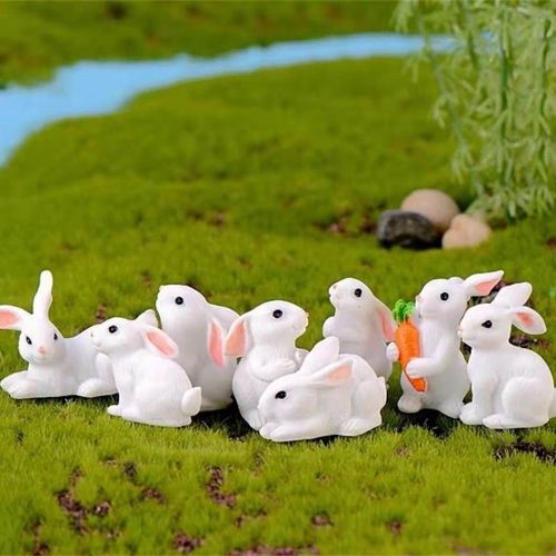 8只顽皮兔微景观树脂动物造景diy小摆件仿真小白兔可爱桌面装饰品