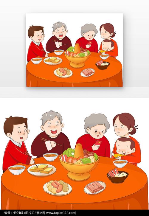 一家人一起吃年夜饭三代人喜庆火锅过年除夕