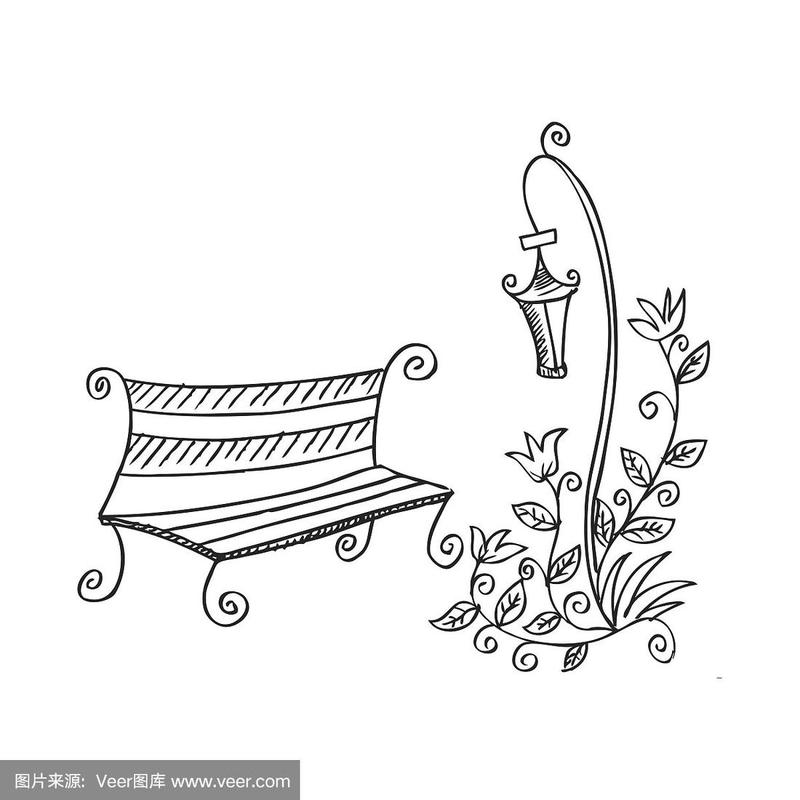 长椅,园林,绘画插图,手,矢量