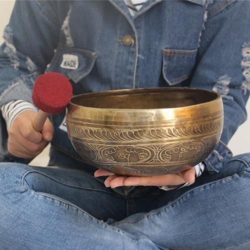 颂钵音疗 纯手工西藏佛音碗转经铜钵磬spa理疗钵盂瑜伽钵摆件24cm