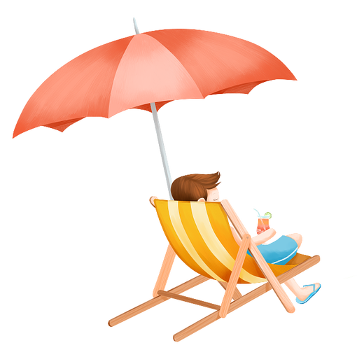 夏天男孩躺在海边的沙滩椅上度假晒太阳插画