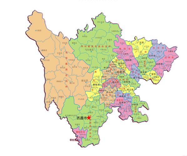 区域分布 西昌,隶属于四川省凉山彝族自治州,位于四川省全境的南部