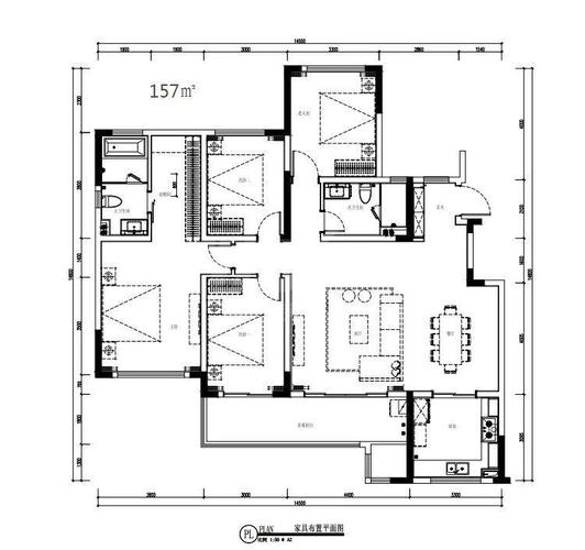 保利天空之城1期f-2户型图,4室2厅2卫157.00平米- 成都透明房产网