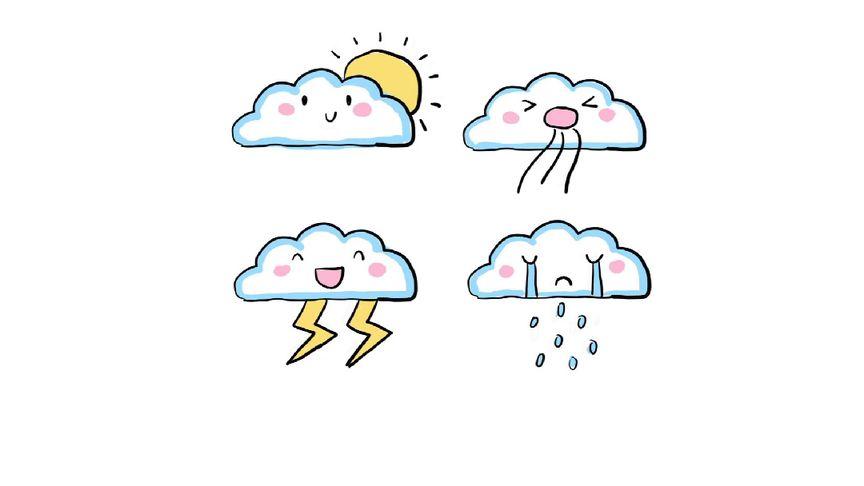 简笔画用可爱的云朵画天气,今天你那里晴朗吗?