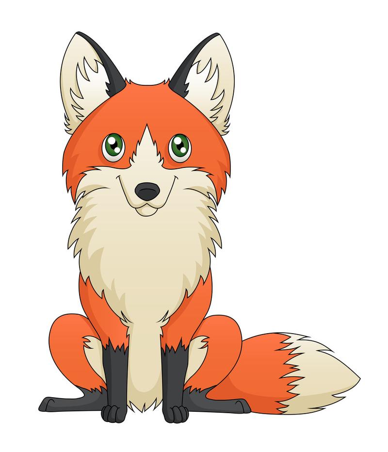 狐狸坐,描绘坐在一个可爱的红狐狸卡通插图.