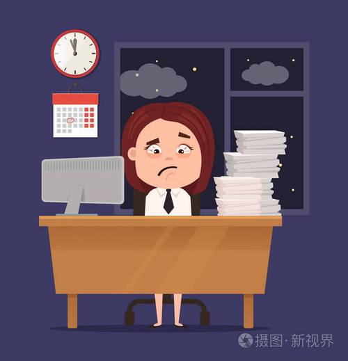 不开心困伤心办公室工作者业务女人性格有大量艰苦工作.