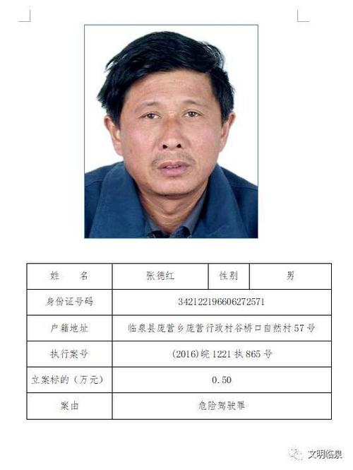 临泉县人民法院失信被执行人第五批人员名单曝光