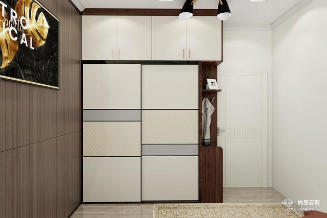 衣柜采用圆弧形设计,让进门的视觉更加柔和,空间感觉更加开阔