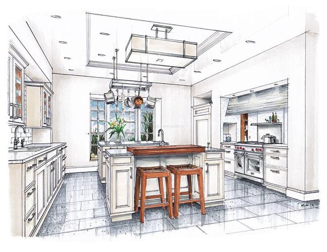 开放式厨房室内装修设计图纸_装信通网效果图