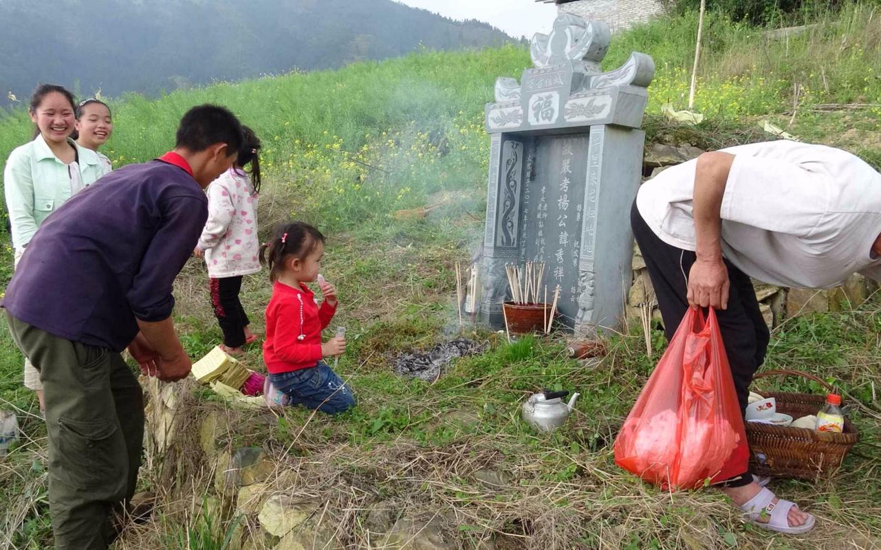 实拍农村清明节扫墓,3岁女娃娃跪在祖先坟前祭拜
