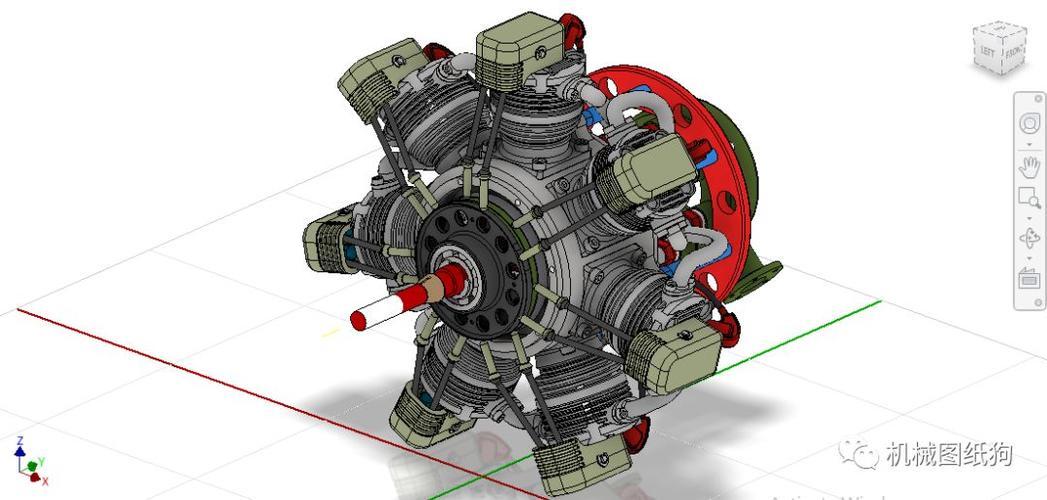 发动机电机rotaryengine7缸星形发动机3d图纸stp附平面工程图