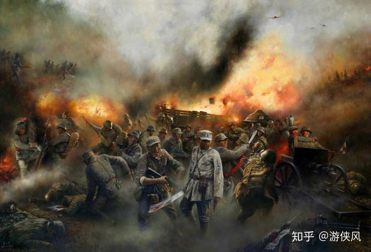 油画《血战平型关》,画家@王立平2000余年来的狼烟烽火,太行山肩负着