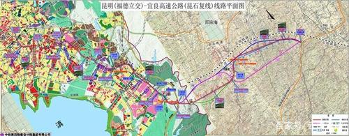 一期工程起于昌宏路,止于宜良县狗街镇的东南绕城高速,路线长度49