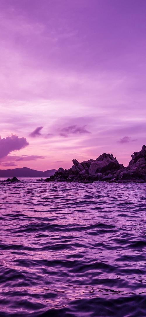 紫色彩霞阳光海上风景唯美