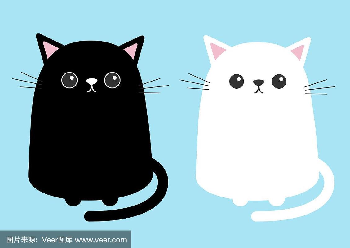黑白猫可爱坐卡通小猫