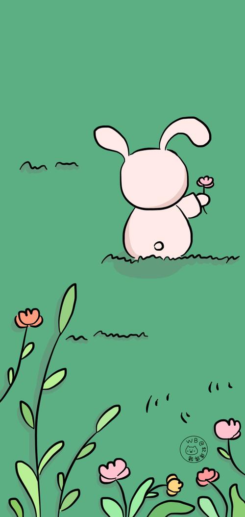 粉色可爱小兔叽萌趣手绘手机壁纸