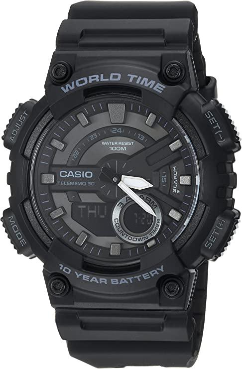 casio 卡西欧 男士 aeq-110w-1bvcf 经典模拟数字显示石英黑色手表