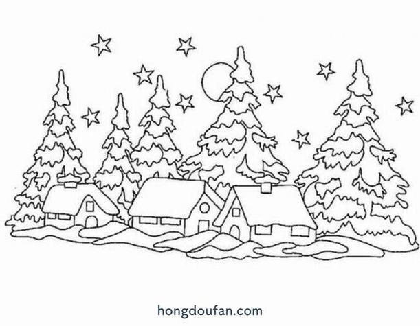 皇族释放例证圣诞雪屋风景简笔画-e冬天雪景简笔画作品欣赏4冬天的