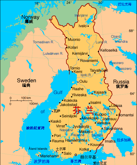 芬兰的海陆位置,纬度位置及气候
