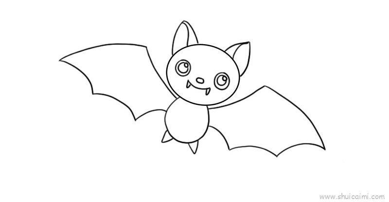 1,首先画出万圣节蝙蝠的头部轮廓,再画出它的耳朵,眼睛,鼻子,嘴巴和