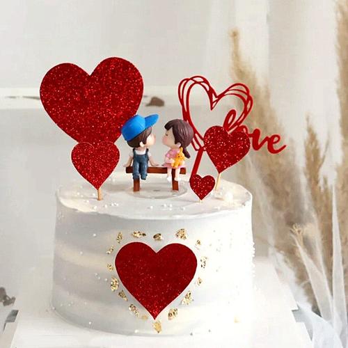蛋糕摆件装饰情侣浪漫爱情亲嘴七夕情人节人偶表白结婚酒红插牌托