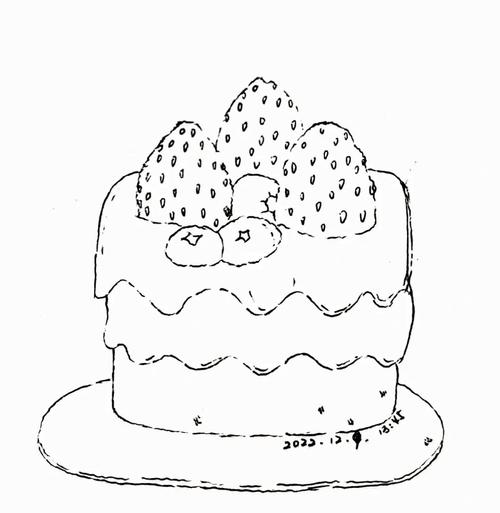 临摹生日蛋糕钢笔淡彩线稿