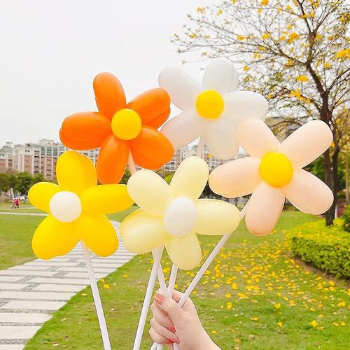 小雏菊长条花朵气球束春游野餐拍照道具户外生日装饰场景布置