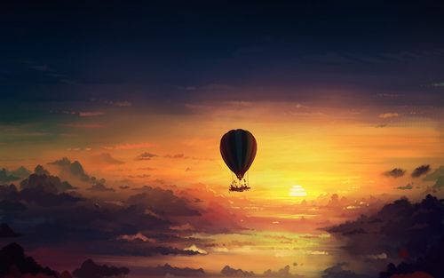 夕阳的天空,热气球,艺术设计 壁纸 - 1440x900